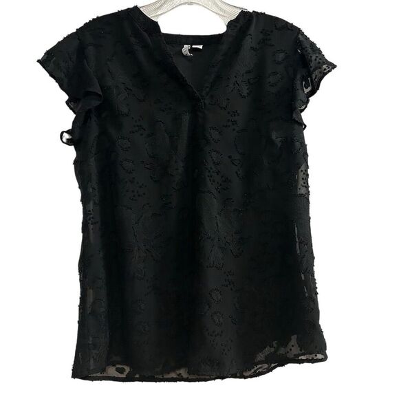 Elle Women's Black Flutter Sleeve Blouse Top Size S Casual Spring - Picture 1 of 15